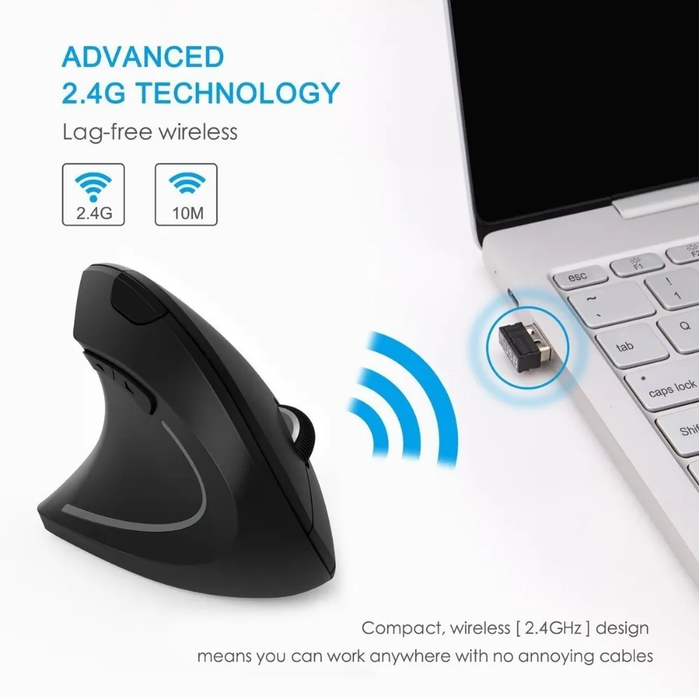 CHYI Left Handed Wireless Vertical Ergonomic Mouse 2.4Ghz Optical Usb Computer Mause Left Hand 6 Button PC LED Mice For Laptop