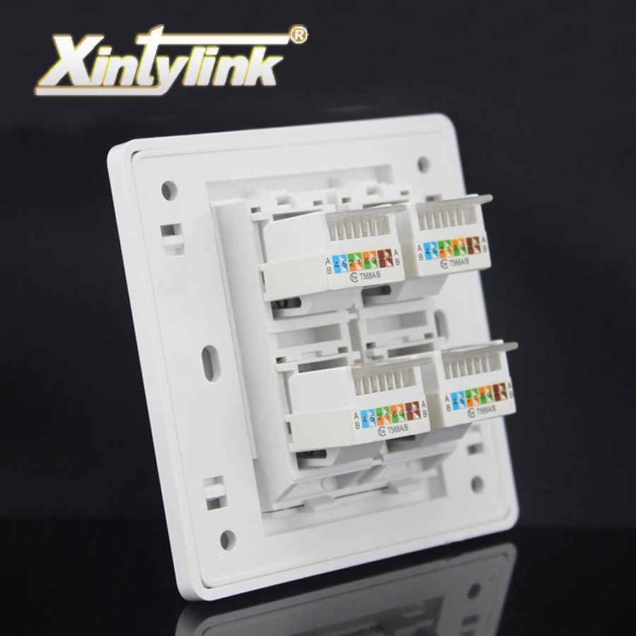 xintylink rj45 Socket jack modular 4 Port cat5e cat6 Keystone white pc Wall Face plate Faceplate toolless wall socket panel 86mm