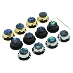 KAISH 4x Set Screw Abalone Top Chrome/Black/Gold Guitar Bass Top Hat Knobs Metal Bell Knobs for Les Paul with 6mm Shaft Pots