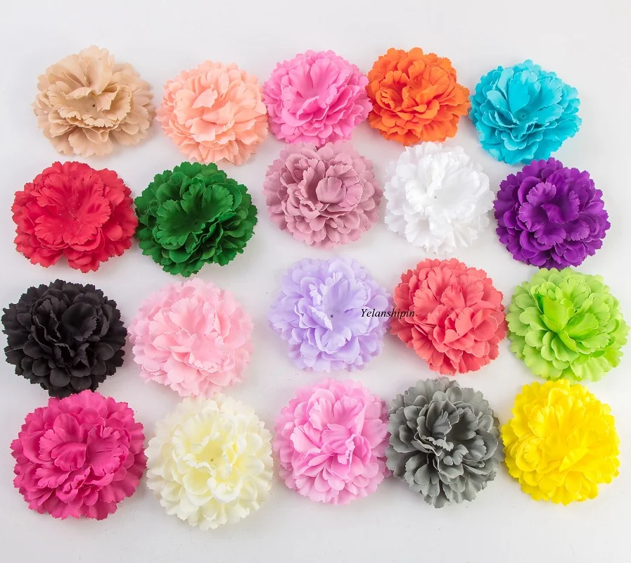 

50pcs/lot 11CM 20colors Hair Clips Chic Peony Flower For Children Hair Accessories Artificial Fabric Flowers For Baby Headbands