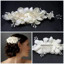White yarn flower hair comb style headpiece soft tiara for bride wedding hair accessories