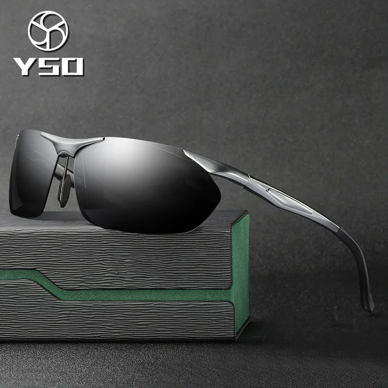 

YSO Sunglasses Men Polarized UV400 Aluminium Magnesium Frame Sun Glasses Driving Glasses Semi Rimless Accessories For Men 8546