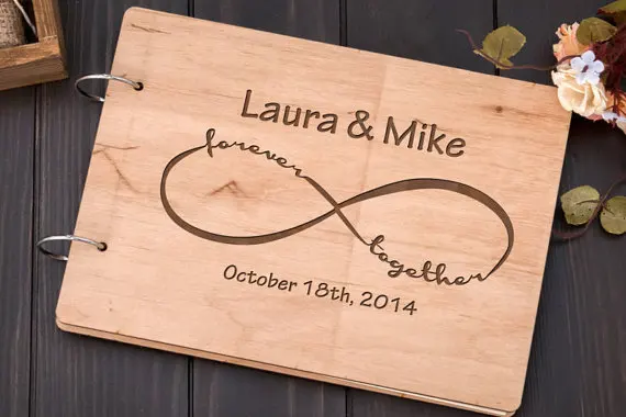 

personalized Infinity alternative Rustic wedding guest album book engraved Wooden guestbooks Reception party decorations