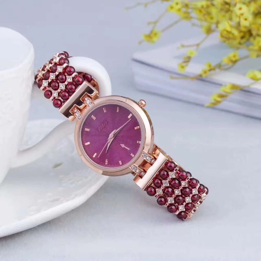 

Natural Garnet Stone Bracelet & 33mm Watch Diy Jewelry For Woman Waterproof Watch For Summer Beach Wholesale !