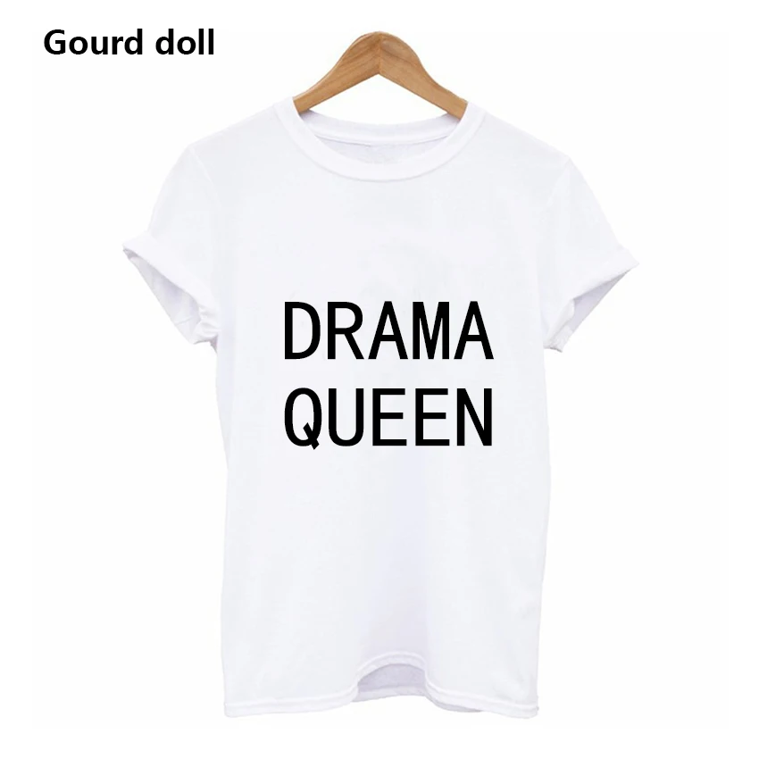 NEW Fashion Women HarajukuT shirt DRAMA QUEEN Letter Printed Short Sleeve for Female Black O-Neck Kawaii clothing tops