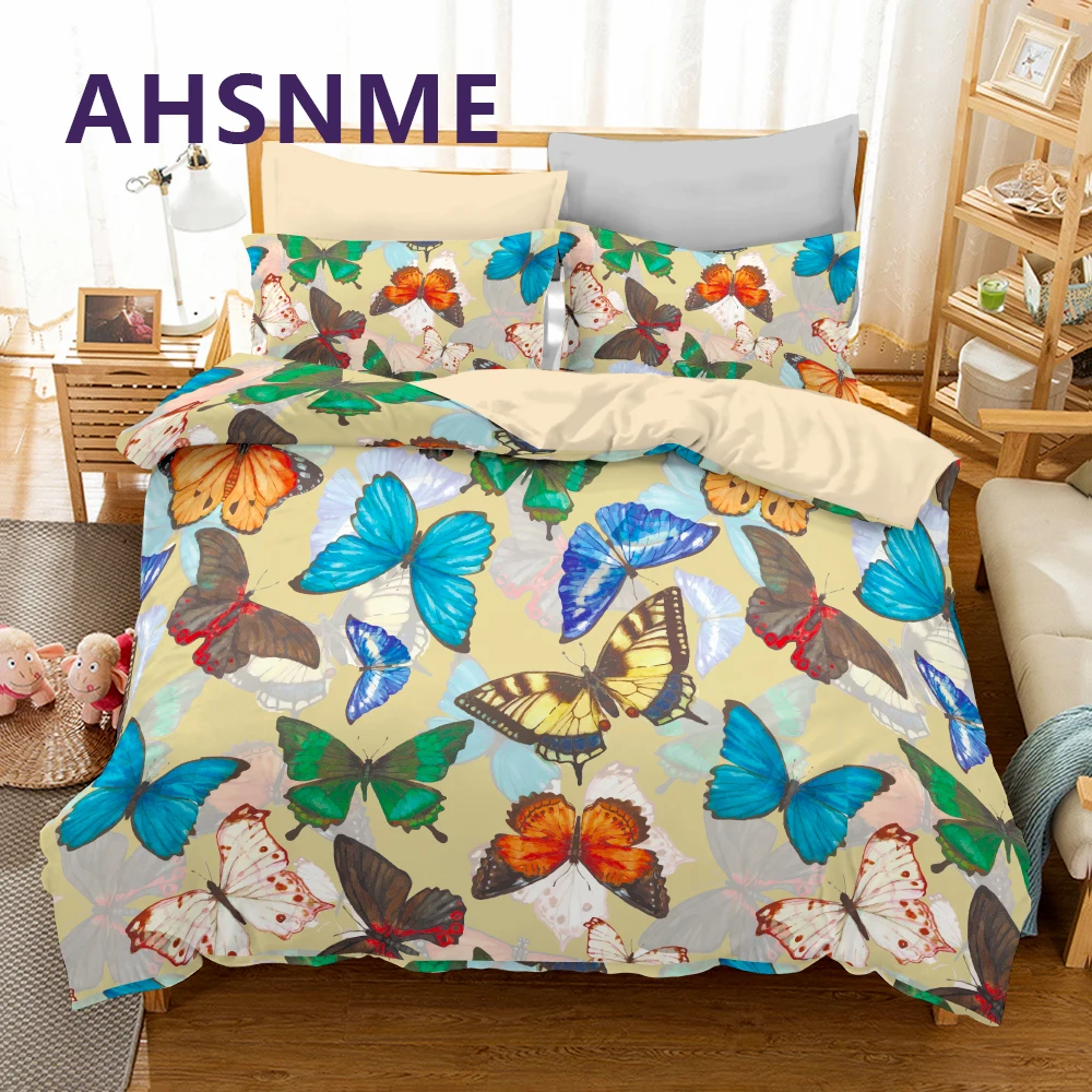 AHSNME Colorful Butterfly Bedding Set Dragonfly Duvet Cover Sets Beautiful Jogo de Cama King Size Dropshipping