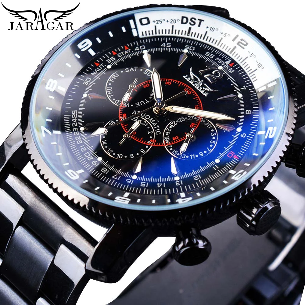 

Jaragar Brand Mens Watches Automatic Mechanical Watch 6 Hands Date Sport Clock Stainless Steel Business Wristwatch Relojes Homme