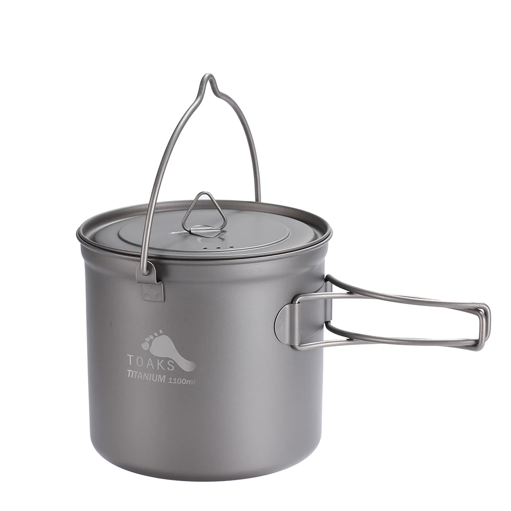 

TOAKS Outdoor Hang Pot Camping Hiking Ti Titanium Cookware Picnic Hang Pot Ultralight Pot 1100ml Pot-1100-BH