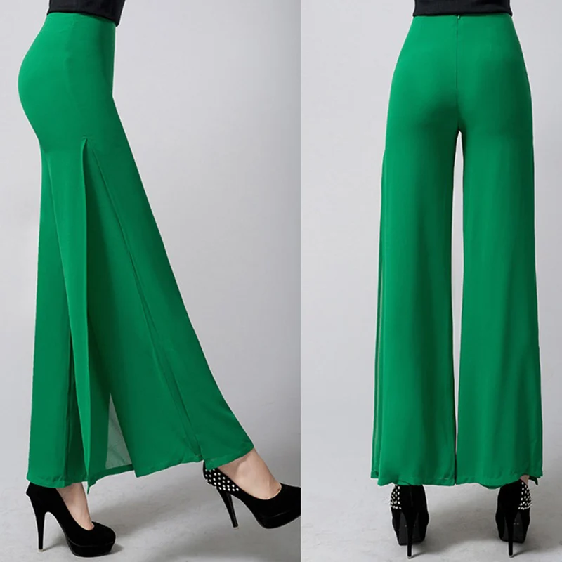 2023 Women Ladies Summer Loose High Waist Long Trousers Chiffon Side Split Casual Palazzo Pants Spring Wide Leg Pants 6XL 841