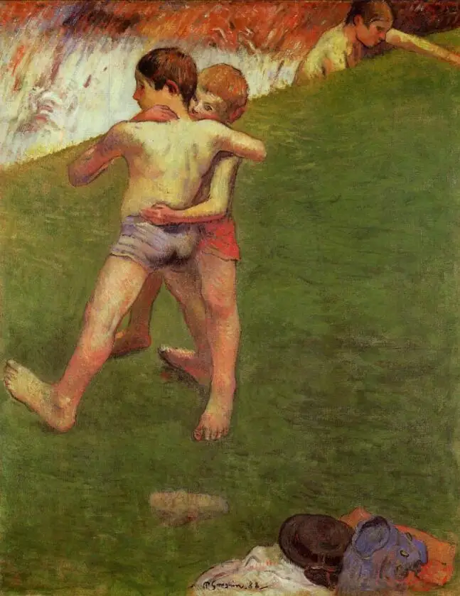 High quality Oil painting Canvas Reproductions Breton Boys Wrestling (1888) by Paul Gauguin hand painted