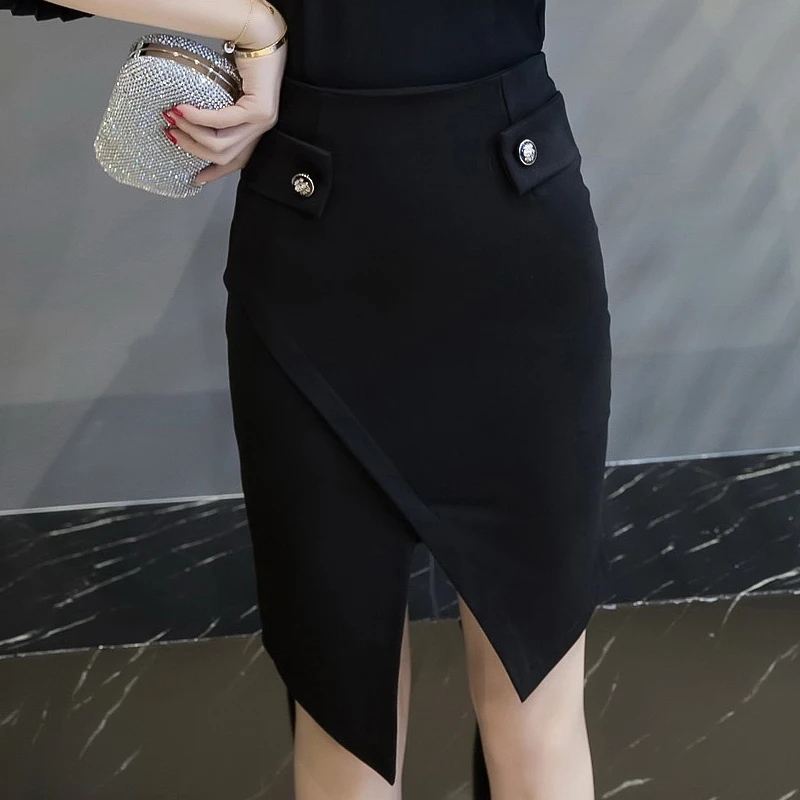 

womens skirts Slim OL Skirt High Waist Split Before The Split Hip Asymmetrical Pencil Skirt faldas mujer Plus Size S-5XL