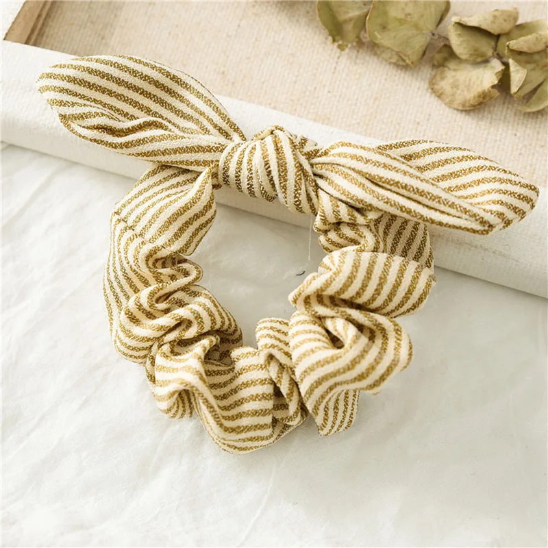 Bunny Ears Hair Scrunchies Elastic Hair Bands Striped Hair Ties Bowknot Scrunchie Sweet Ponytail Holder Girls Hair Accessories