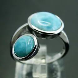Natural Larimar Rings Antique Designs Round Larimar 925 Sterling Silver Jewelry Larimar Wedding Rings Women Size 6/7/8/9/10