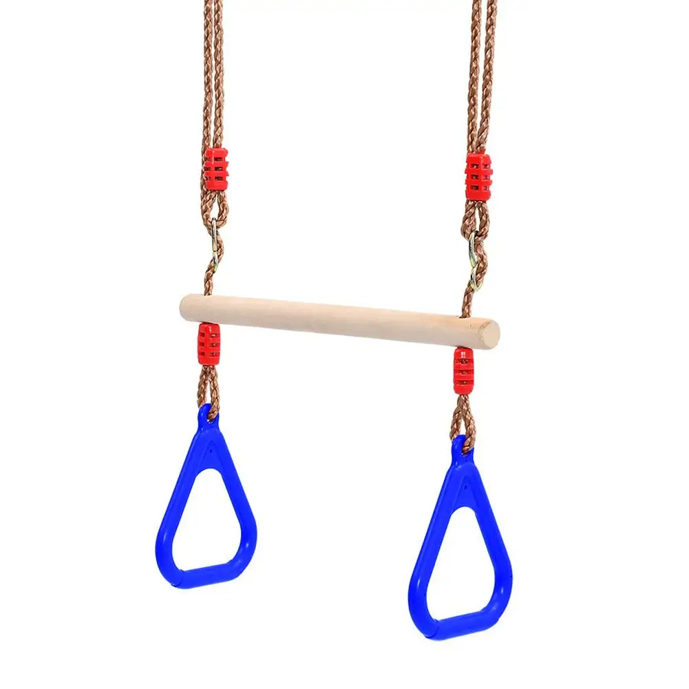 Children Trapeze Swing Bar With Rings Wooden Playset With Plastic Rings Gym Rings For Kids Children Adult Fitness Ring