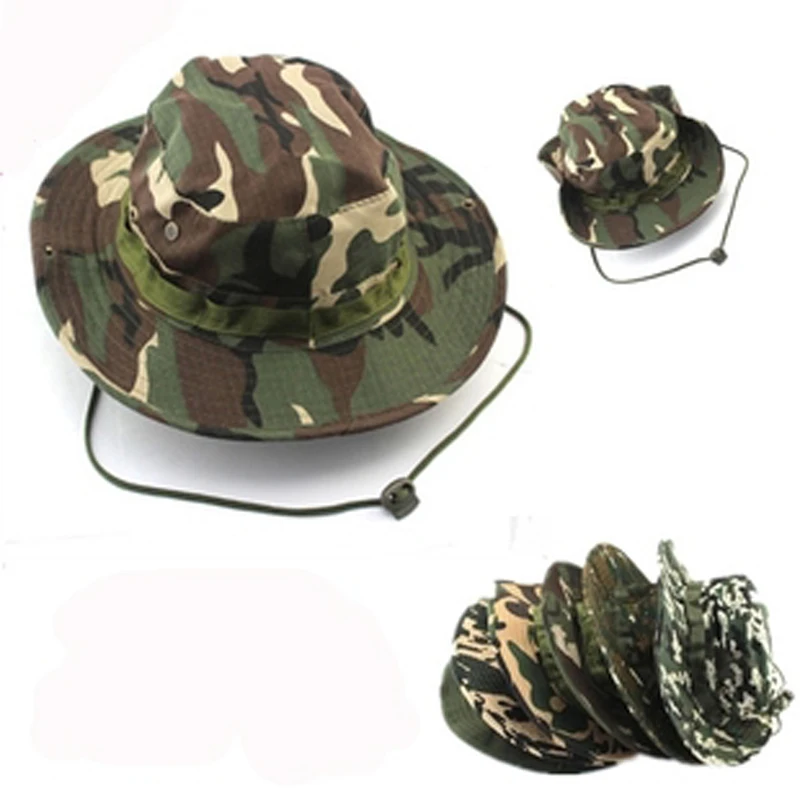 SPORTSHUB Cotton Military Camouflage Bucket Hats Camo Fisherman Hats Sun Fishing Bucket Hat Camping Hunting Hat NR0077