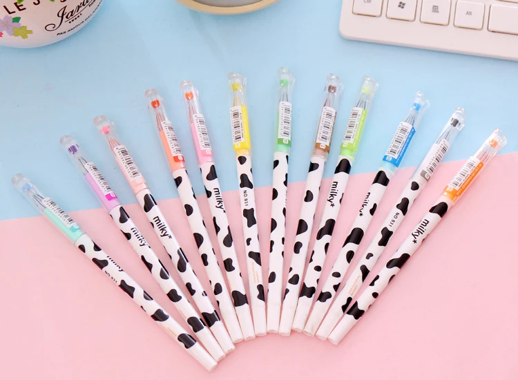 12Pcs/Set Milk Colorful Gel Pens Set Kawaii School Supplies Office Stationary Photo Album Kawaii Pens Stationery Gel Ink Pen