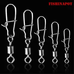 FISHINAPOT-conector de acero inoxidable para cebo giratorio, señuelo de pesca giratorio con gancho de cierre rápido, 30 unidades por lote, 2-10 #