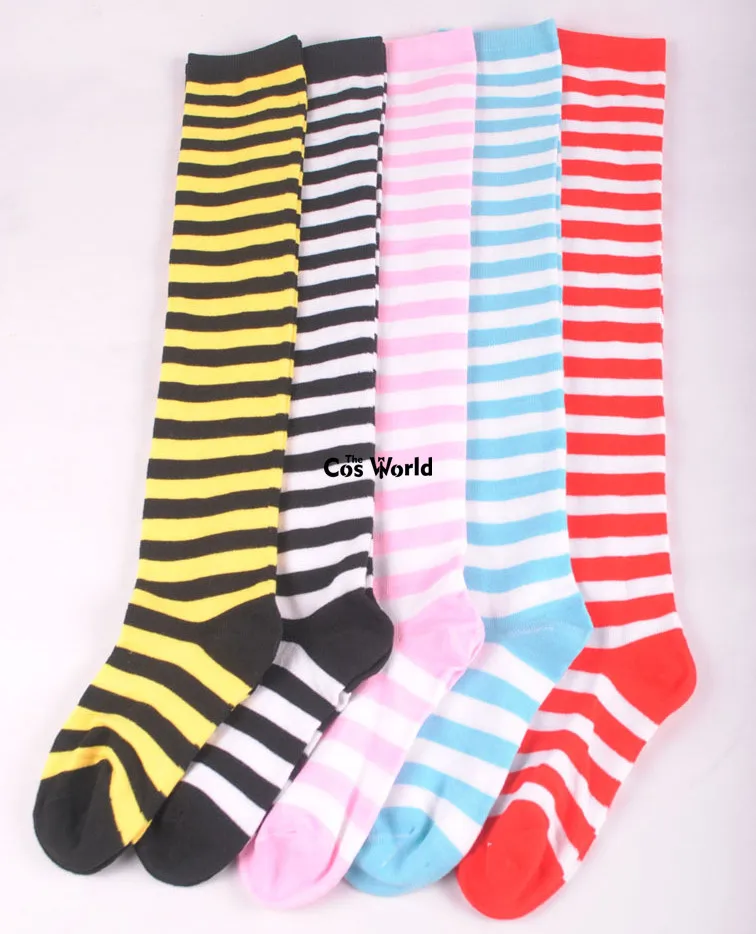 17 kleuren meisjes student herfst winter opwarming strepen kous over de knie sokken dij highs voor anime schooluniform