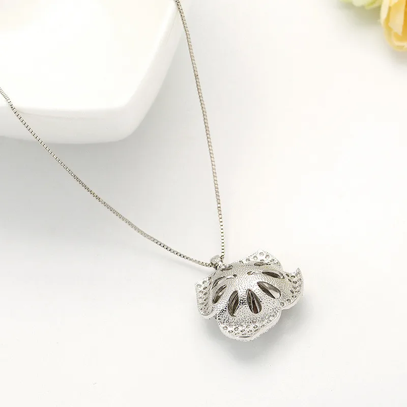 FXLRY New Design Romantic White CZ Cubic Zircon Flower Drop Pendant Necklace And Earrings Jewelry Set Jewelry