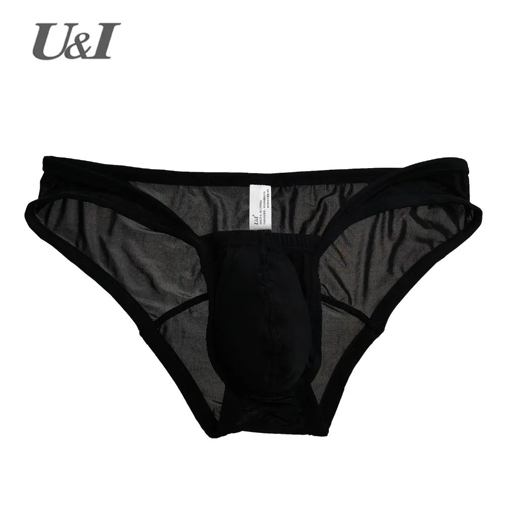 U&I sexy underwear men\'s thin section transparent nylon personality breathable u convex pocket tide men\'s low waist briefs