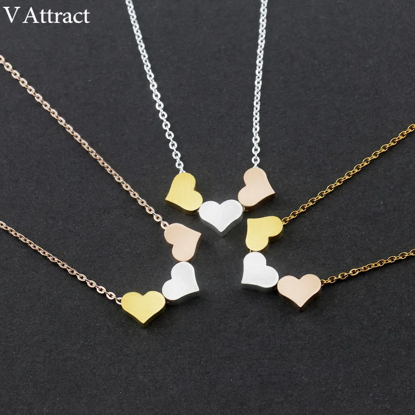 V Attract 10pcs Stainless Steel Dounble Color Small Heart Necklace Women Charm Jewelry Link Chain Colar Feminino Choker