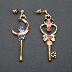 dongsheng Japanese Anime Sakura Gold Color Moon with Red Blue Crystal Moon Magic Wand Key Shape Earrings For Girls Gifts-15