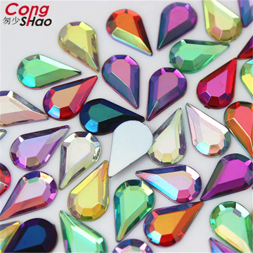 100pcs 8*13mm Drop AB Rhinestones Flat Back Acrylic Gems AB Crystal Stones For DIY Phone 3D Nail Art Face Decoration ZZ450