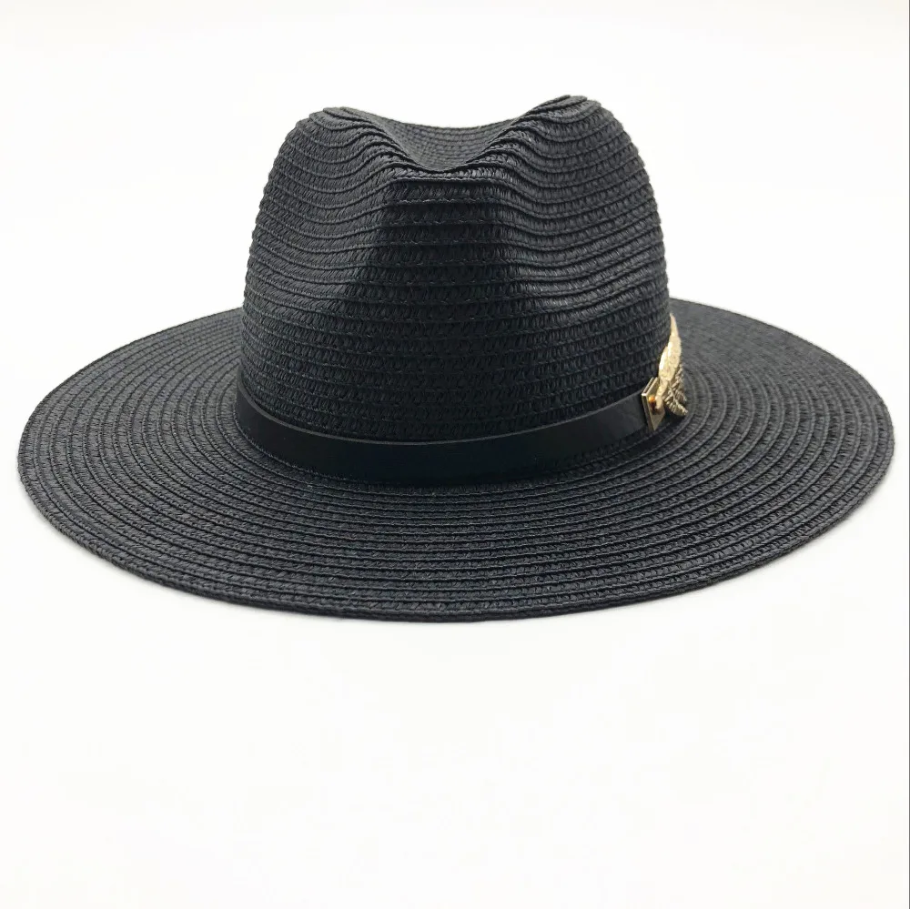 2018 new Summer British Belt Vintage Trilby flat brimmed straw hat Shading sun hat Lady fashion beach hat Unisex Jazz hat