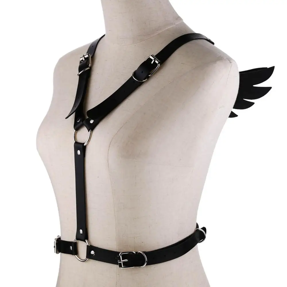 New Lovely Wings Black Leather harness Punk body chain women strap summer festival lingerie cage harness rave body jewelry