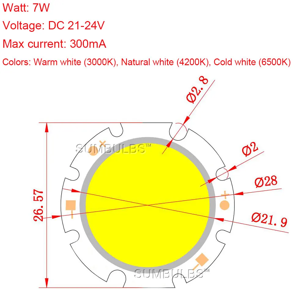 10pcs/Lot Ultra Bright Light Source 7W Chip COB LED 21-24V DC Warm Natural Cold White Lighting 700LM 28mm Circular Bulb Lamp