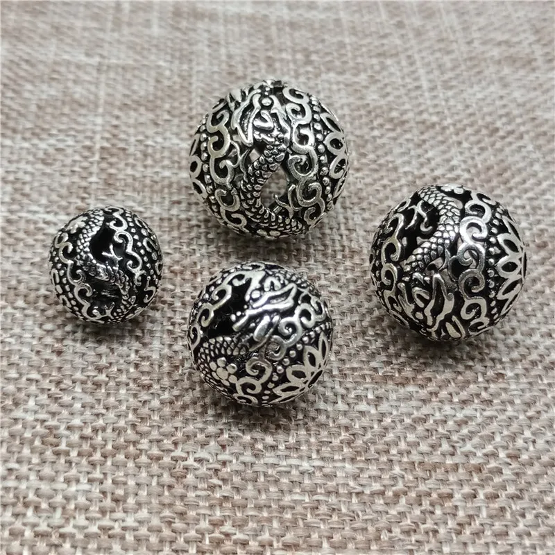 Sterling Silver Dragon Round Ball Bead 8mm 10mm 13.5mm 15.5mm for Bracelet Necklace