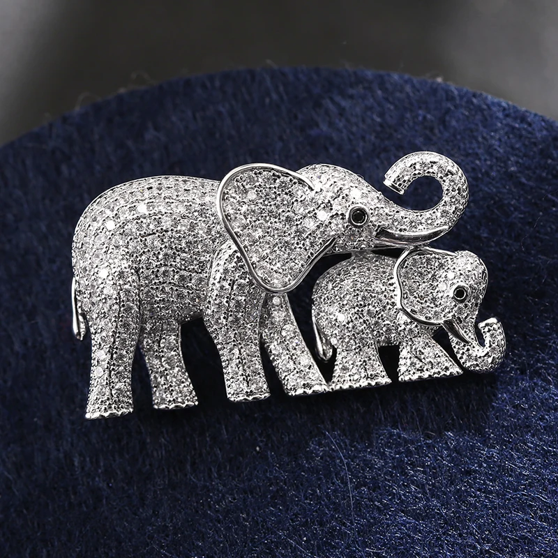 Lovely Elephants Zircon Brooches Pins Rhinestone Animal Brooch Elephant Baby & Mother Jewelry Brooches 2020 Mother's Day Gift