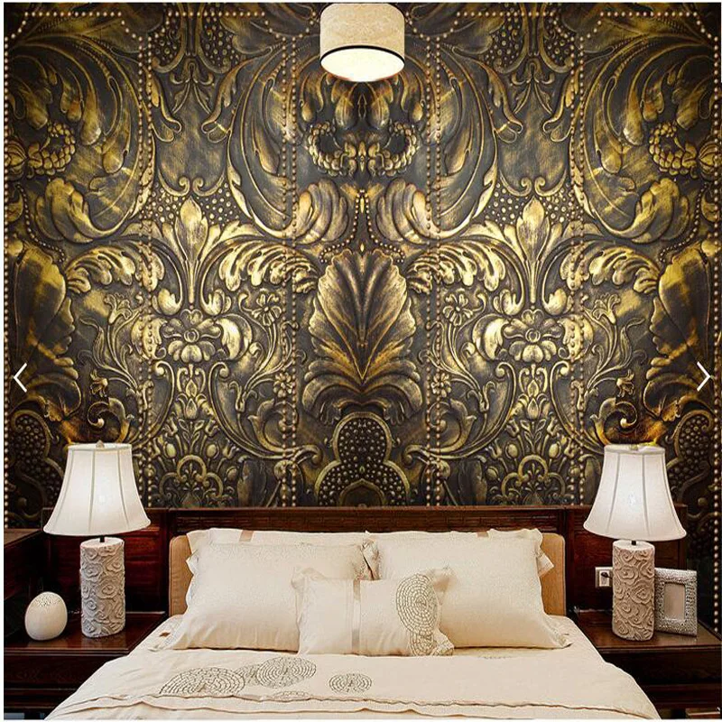 

Custom retro wallpaper, embossed gold flowers murals for the living room KTV Hotel sofa background decorative wallpaper