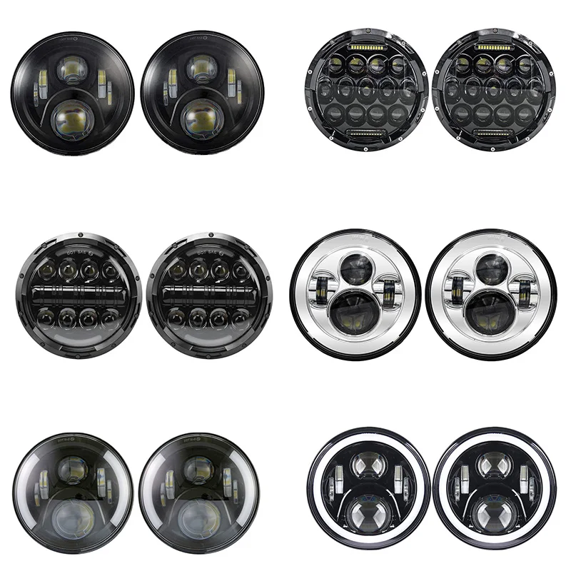 2pcs 7inch LED Headlight for Land Rover  Bulbs Amber White Halo Angle Eyes Led Headlamp 12v for Jeep Wrangler JK TJ LJ