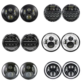 2 stuks 7 inch LED Koplamp voor Land Rover Lampen Amber Wit Halo Hoek Ogen Led Koplamp 12 v voor Jeep Wrangler JK TJ LJ