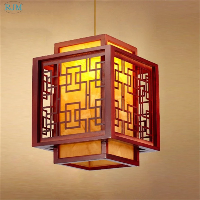 

Vintage Imitation Sheepskin Pendant Lamps Chinese Style Wood Pendant Light for Living Room Restaurant Corridor Indoor Lighting