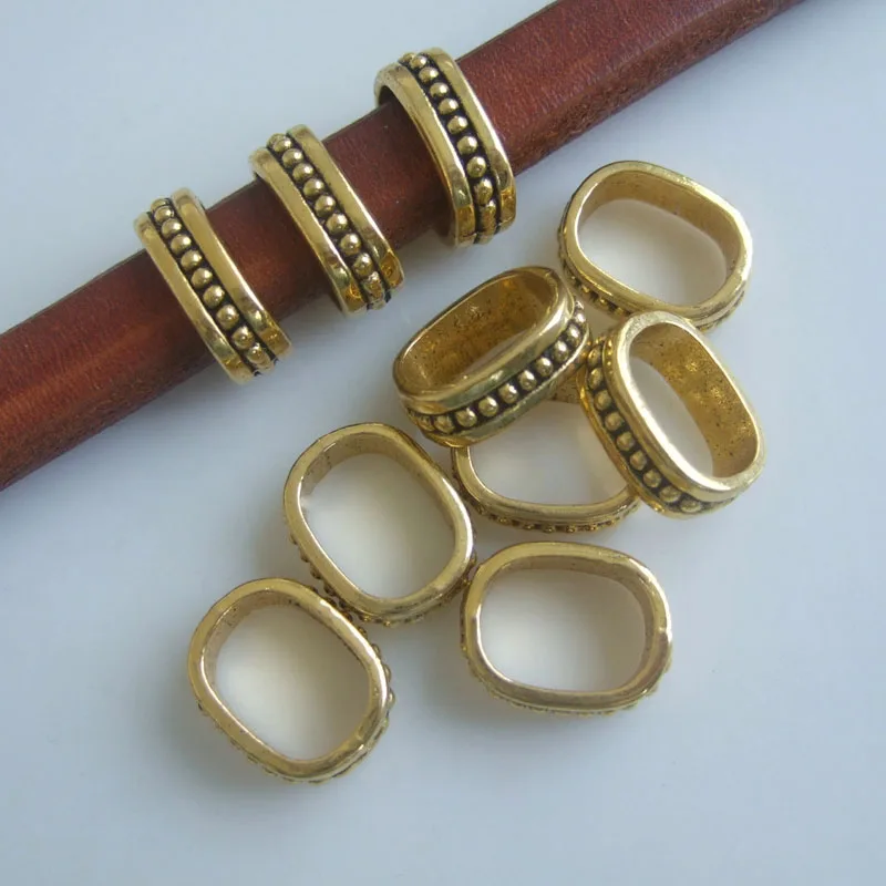 20 Pcs Gold Tone Dot Slider Spacer Beads For 11*6mm Licorice Leather DIY Bracelets & Bangles Jewelry Making