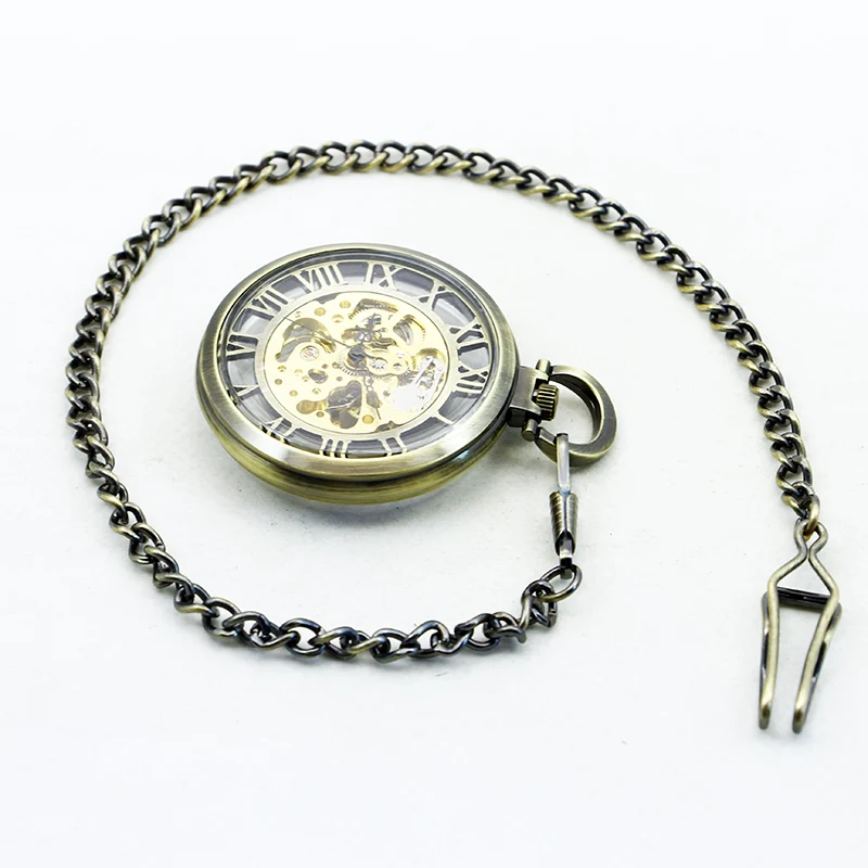 Antique Roman Numerals Manual Clockwork Mechanical Pocket Watch Vintage Gentleman Pendant Accessories Fob Chain Watch Clock Gift