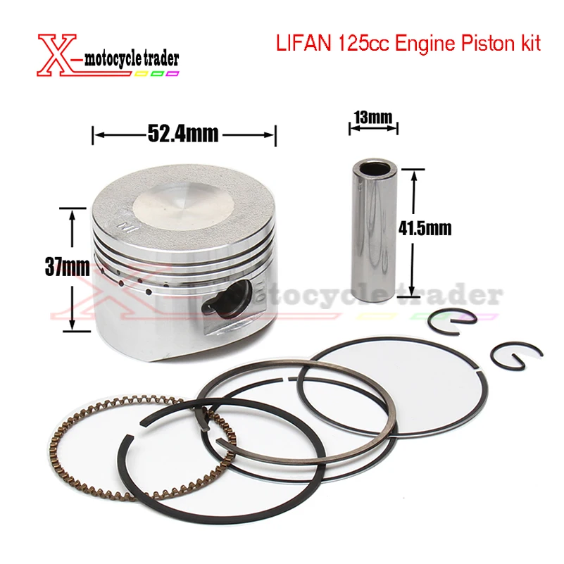 Piston 52.4mm 13mm Pin Ring Set Fit for Lifan 125cc110cc Air Cooled Engine Dirt Bike ATV Quad Bike