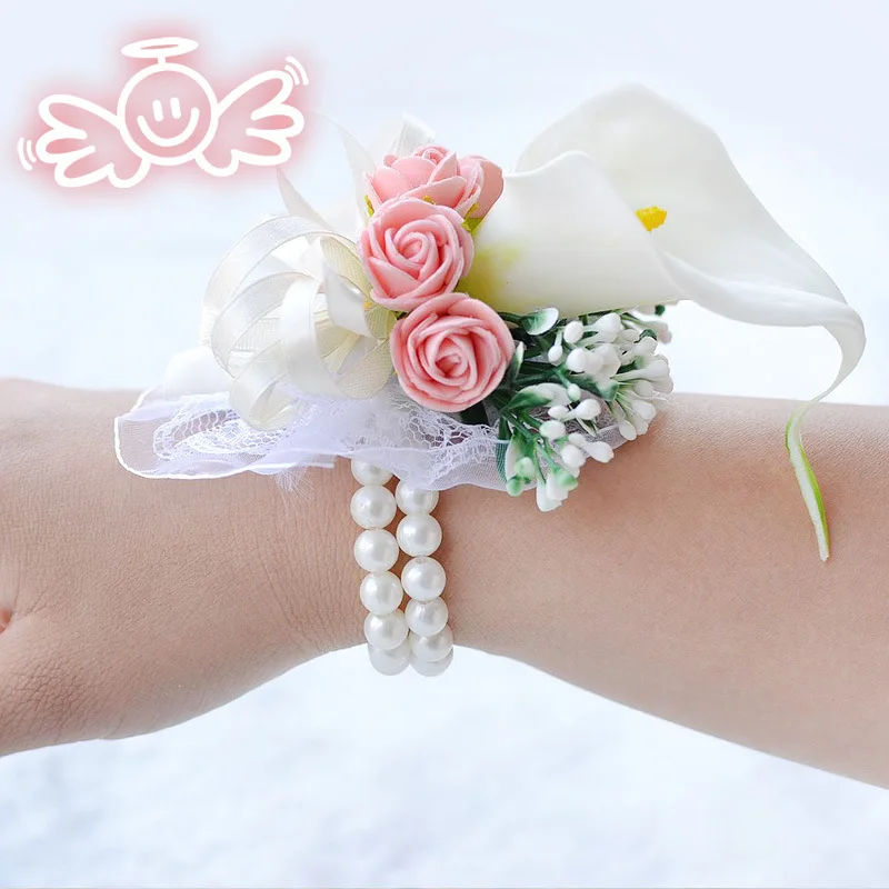 YO CHO Boutonnières Rozen Pols Bloem voor Bruid Wit Roze Pols Corsages Armband Calla Lelie Boutonniere Bruidegom Bruiloft Corsage