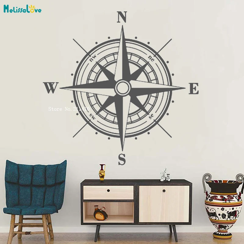 Nautical Compass Rose Wall Sticker Nautical Decoration North South West East Decals Stickers Bedroom Vinyl Art Poster YT1291