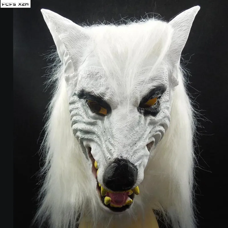 White Wolf head latex Mask Halloween Werewolf Costumes latex hood Cosplay mask Carnival Purim Masquerade masked ball party dress