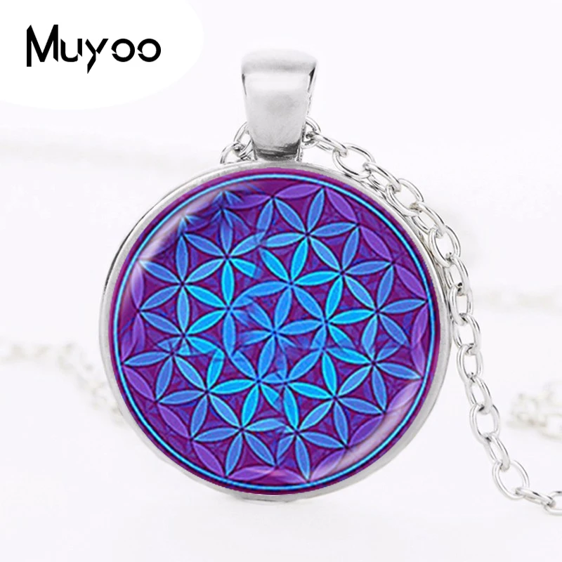Flower of Life Necklace Om Chakra Flower Pendant Mandala Jewelry Sacred Geometry Necklace Cabochon Time Gem Spiritual HZ1
