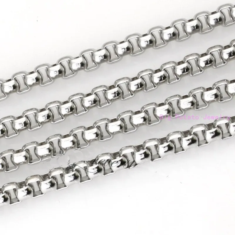 Unique 5mm Wide Silver Color Box Link Chain Stainless Steel Necklace Chain For Handsome Mens DIY Jewelry 16-40inch