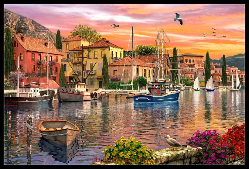 Needlework for embroidery DIY French DMC High Quality - Counted Cross Stitch Kits 14 ct Oil painting - Harbour Sunset