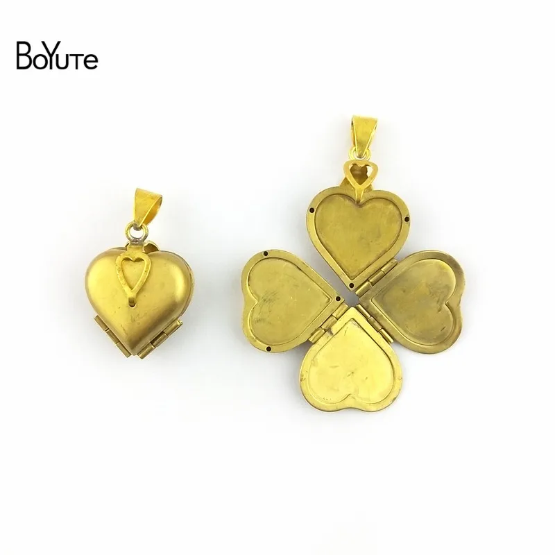 

BoYuTe 22*21*12MM Raw Brass Memory Locket Heart Photo Locket Clover Locket Vintage Jewelry Pendant Materials