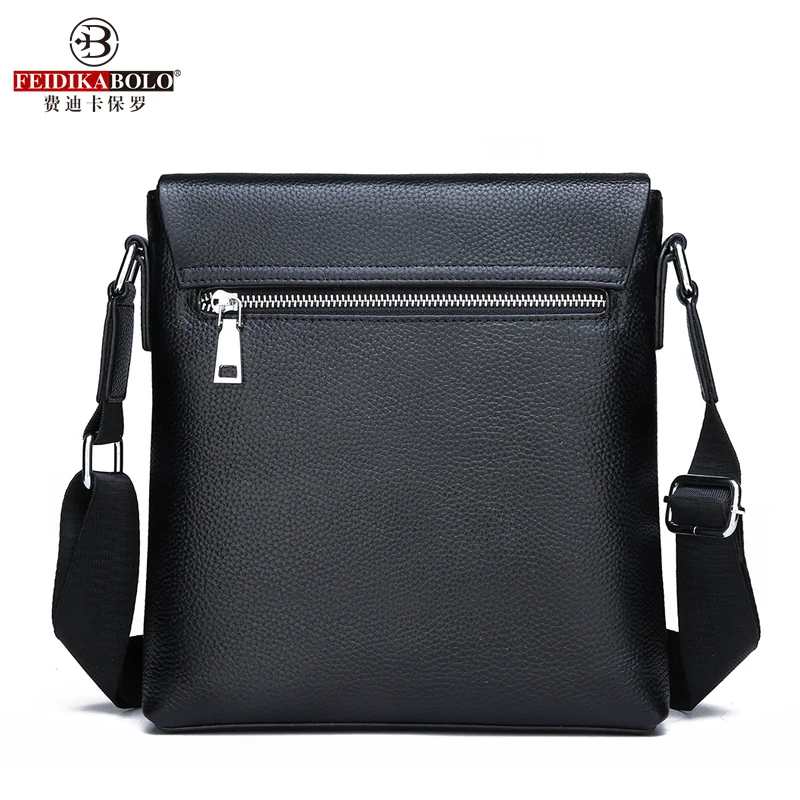 FEIDIKABOLO High Quality Cow Leather Men\'s Shoulder Bag New Fashion Simple 2 Sizes Black Casual Single Shoulder Messenger Bag