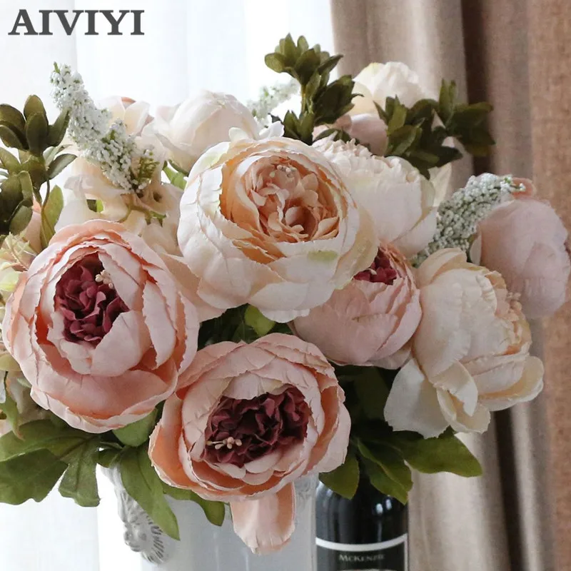 Foreign trade quality goods silk flowers European artificial flowers autumn vivid peony fake leaves wedding family party decorat