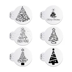 6pcs/set Christmas Tree Cake Lace Stencils Wedding Party Cookie Mould Cupcake Decoration Template Cake Tool