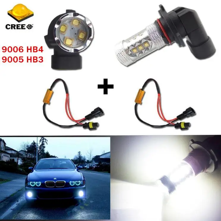 

Set 9006 9005 9145 H10 Size Projection LED Super Bright 80W 6000K White Fog Light DRL Bulb+Canbus Resistor Decoders Anti Flicker